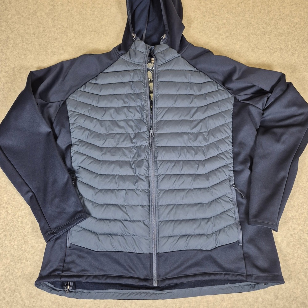 Columbia Hybrid Jacket Mens XXL Navy Blue Gray Quilted Omni-Heat Hooded Coat